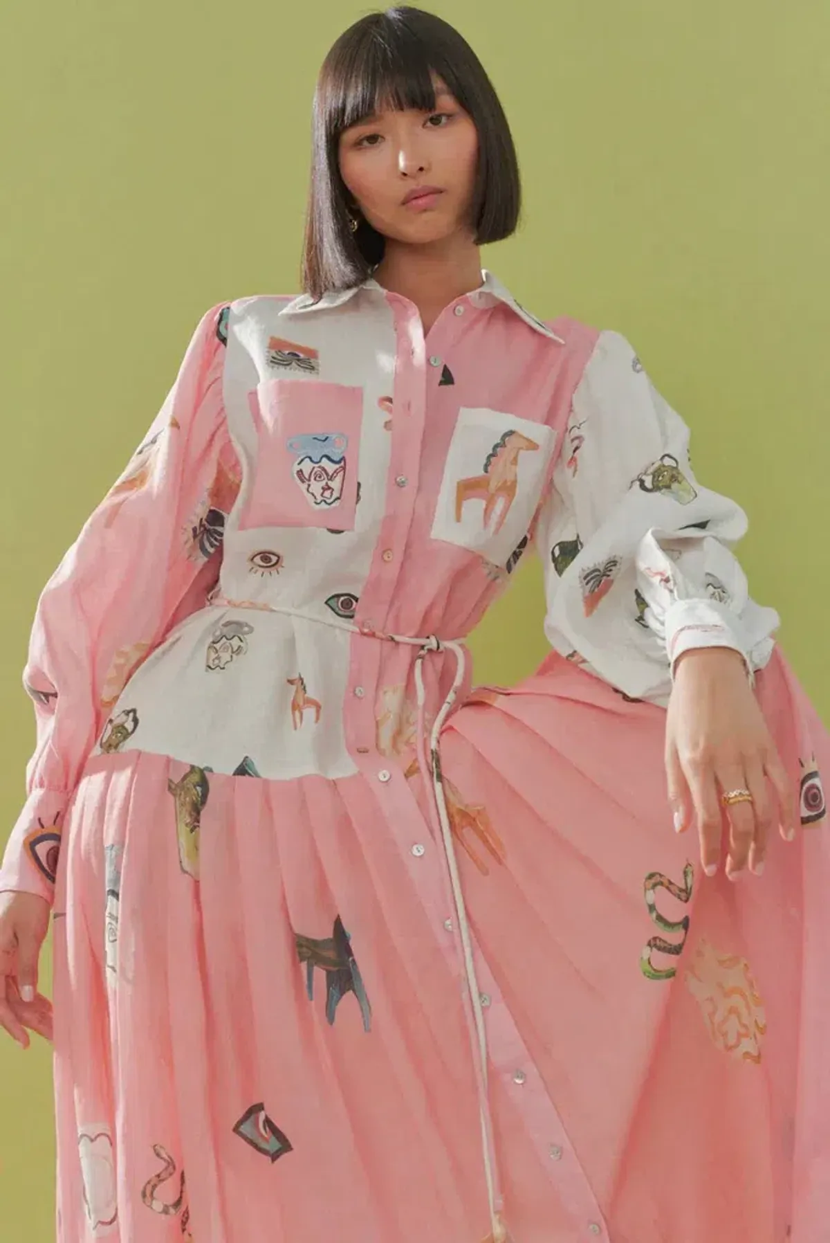 Alemais Cleo Patchwork Shirtdress in Pink Print Size 8 - Image 4