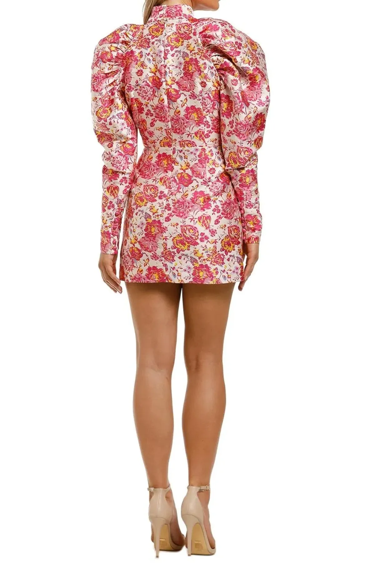 Rotate By Birger Christensen Floral Puff Sleeve Mini Dress Raspberry Rose Print Size 10 - Image 2