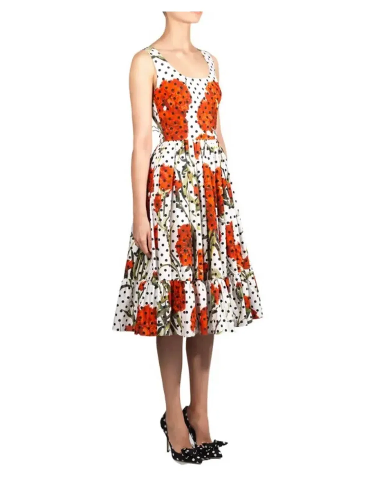 Dolce & Gabbana Floral Poplin Dress Print Size 12 - Image 2