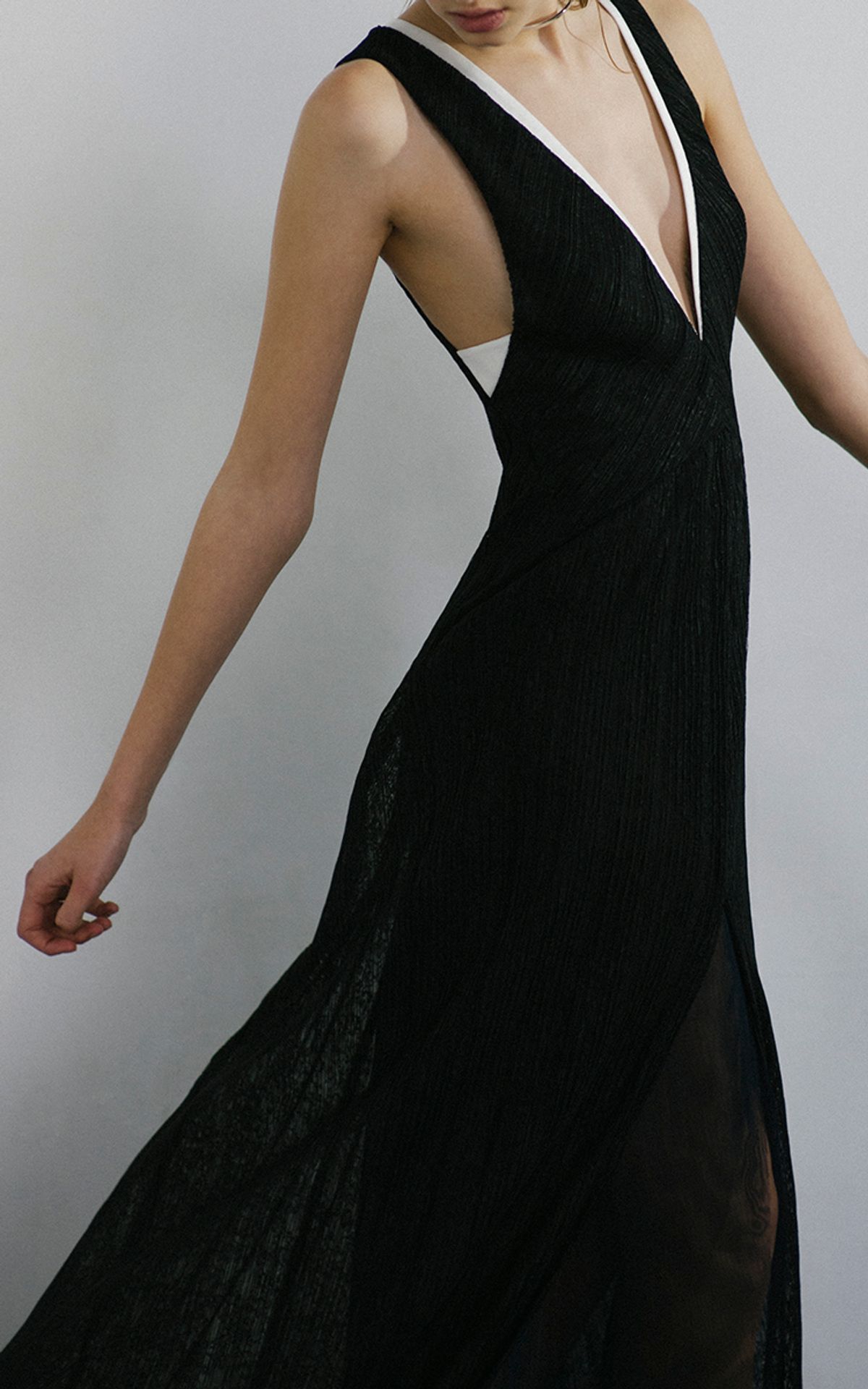 Galvan Pleated Lace Plunge Neck Dress - Image 1