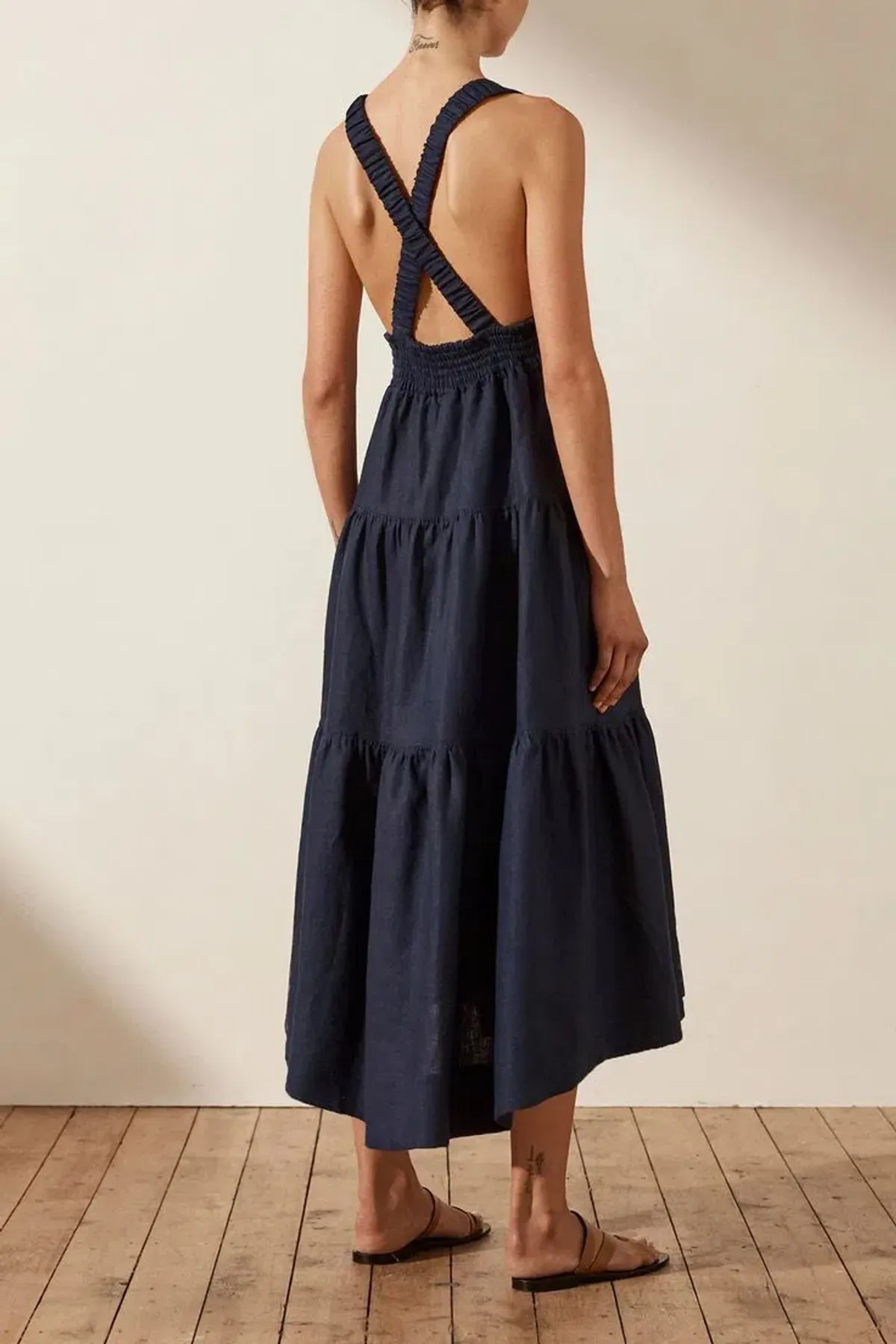 Shona Joy Ligia Plunged Cross Back Midi Dress Navy Size 6 - Image 3
