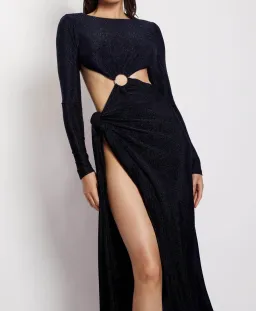 Meshki Christina Backless Maxi Wrap Dress Navy Shimmer Size 6 for rent on The Volte - image 4