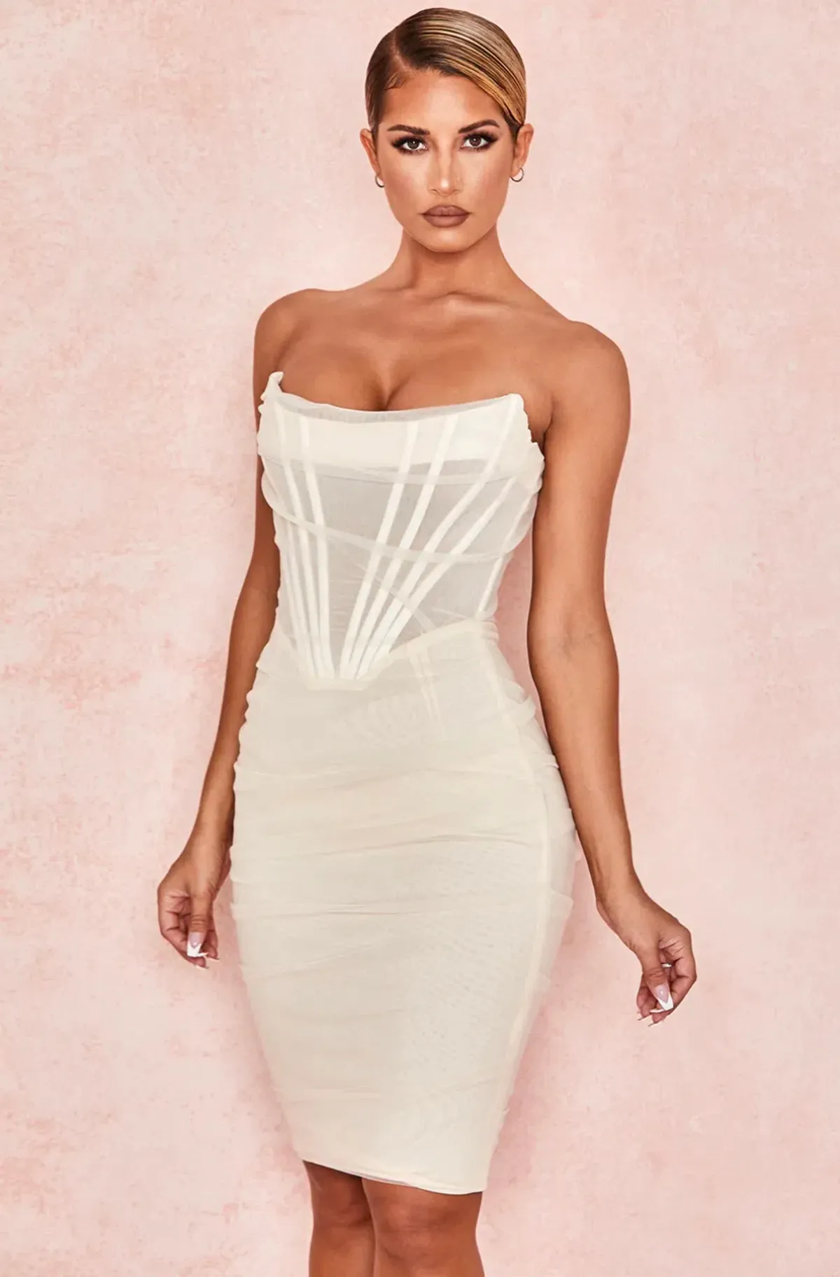 House Of CB Leila Ivory Mesh Strapless Corset Midi Dress White Size S / Au 8 - Image 2