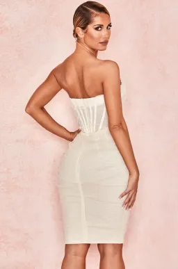 House Of CB Leila Ivory Mesh Strapless Corset Midi Dress White Size S / Au 8 for rent on The Volte - image 3