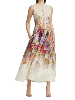 Zimmermann Prima Panelled Midi Dress Multi Floral Size 1 / Au 10 for rent on The Volte - image 1
