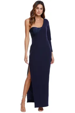 Elle Zeitoune High Split Asymmetrical Dress Navy Size 10 for rent on The Volte - image 1
