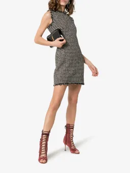 Alexander McQueen Sleeveless Frayed Edge Tweed Mini Dress Black Size 10  for rent on The Volte - image 1