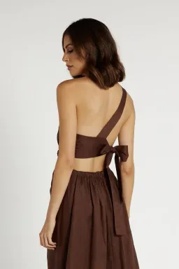 Dissh Keating Choc Linen Knot Mini Dress Brown Size S for rent on The Volte - image 3