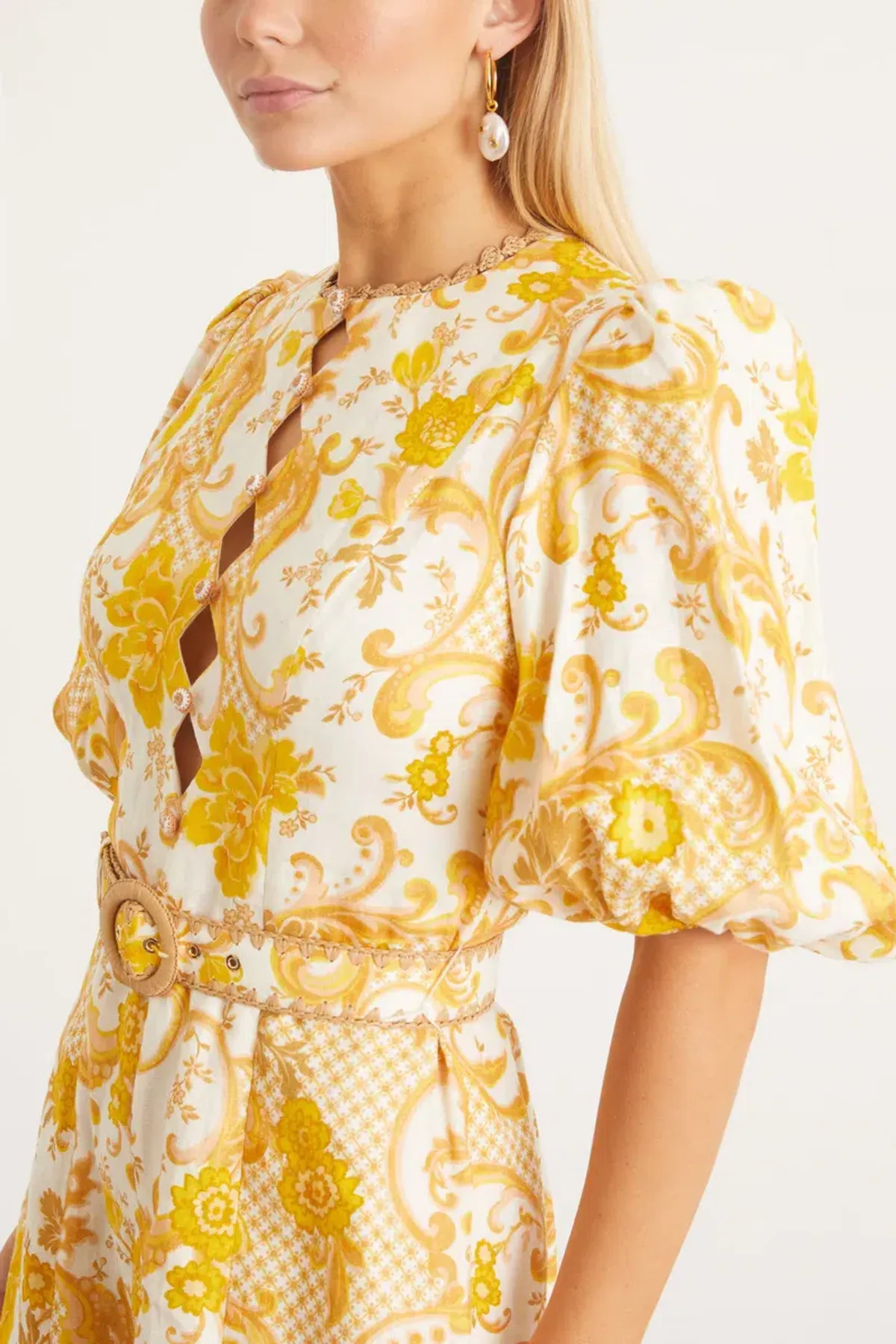 Zimmermann Postcard Mini Dress in Swirl Floral Yellow AU12 (22:05) - Image 3
