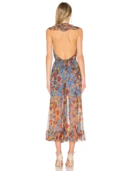 Zimmermann Lovelorn Frill Jumpsuit In Blue Floral Size 0 / AU 8 for rent on The Volte - image 3