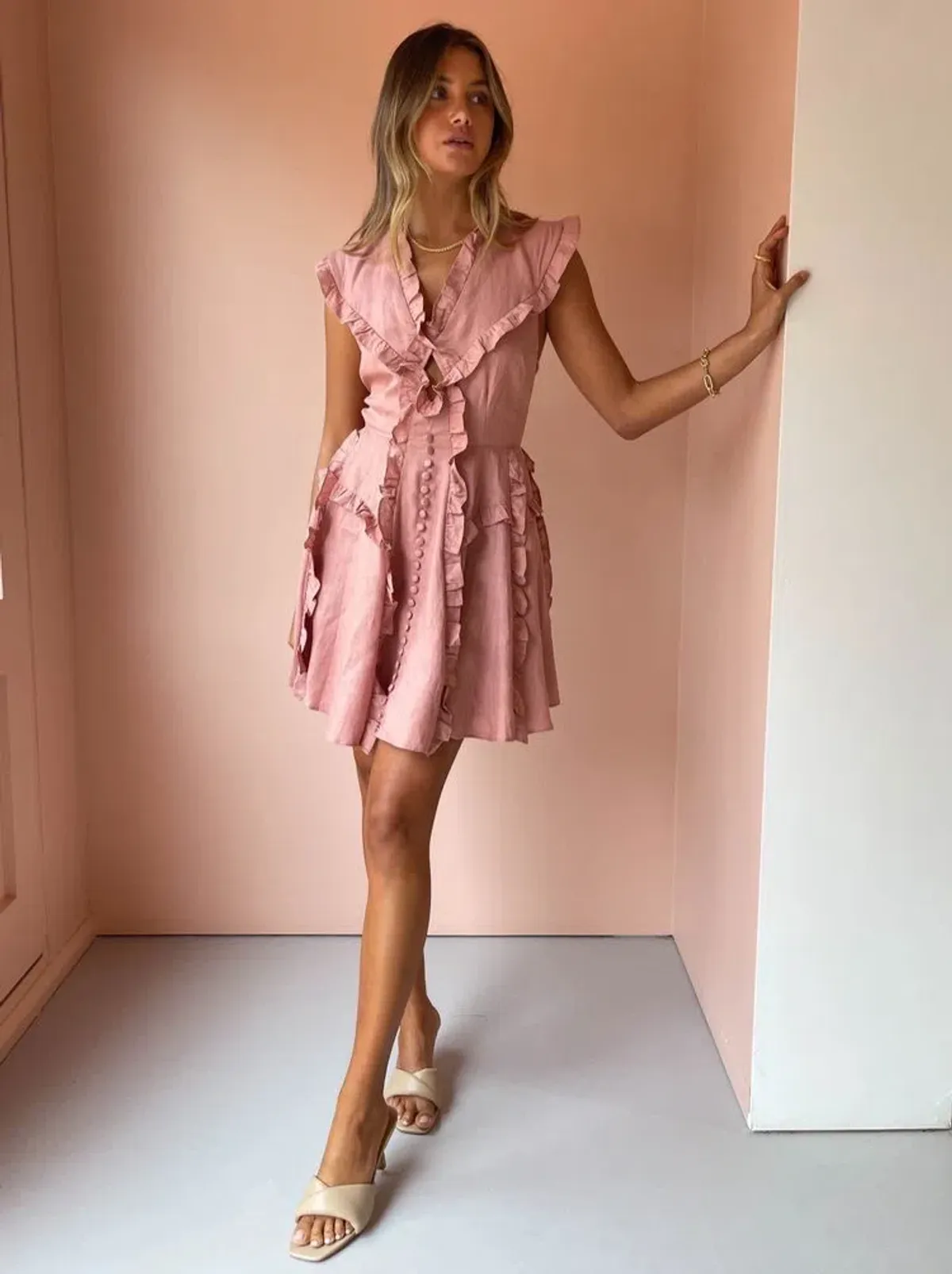 Joslin Studio Kayla Linen Mini Dress Pink Size 6 - Image 1