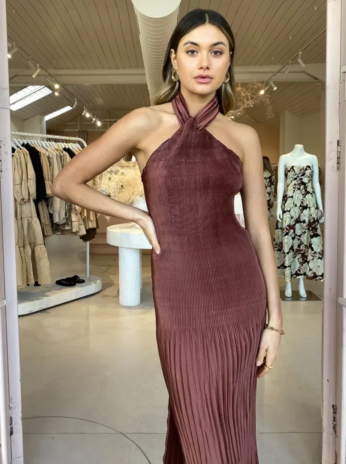 Lidee Soiree Halter Midi Dress in Brown Size 8 - Image 5