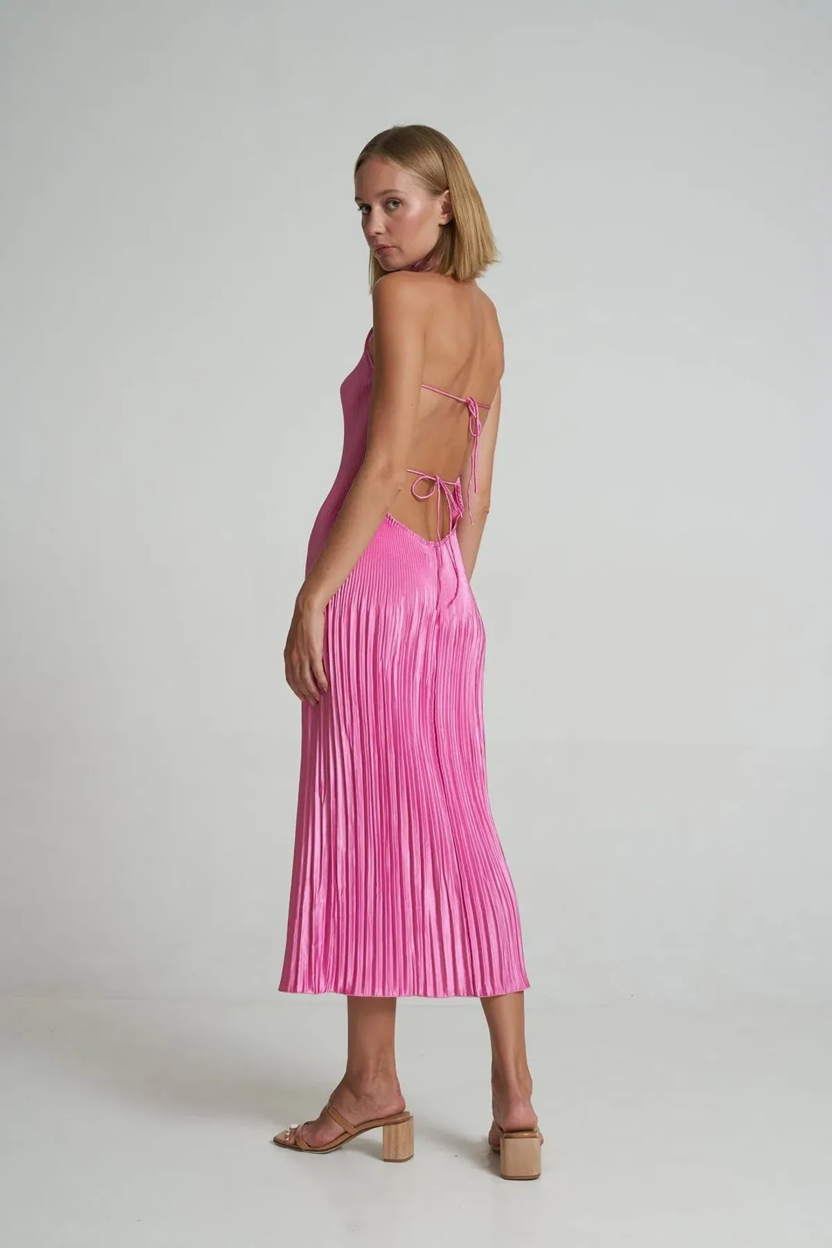 Lidee Soiree Halter Midi Dress in Hot Pink Size 8 - Image 3