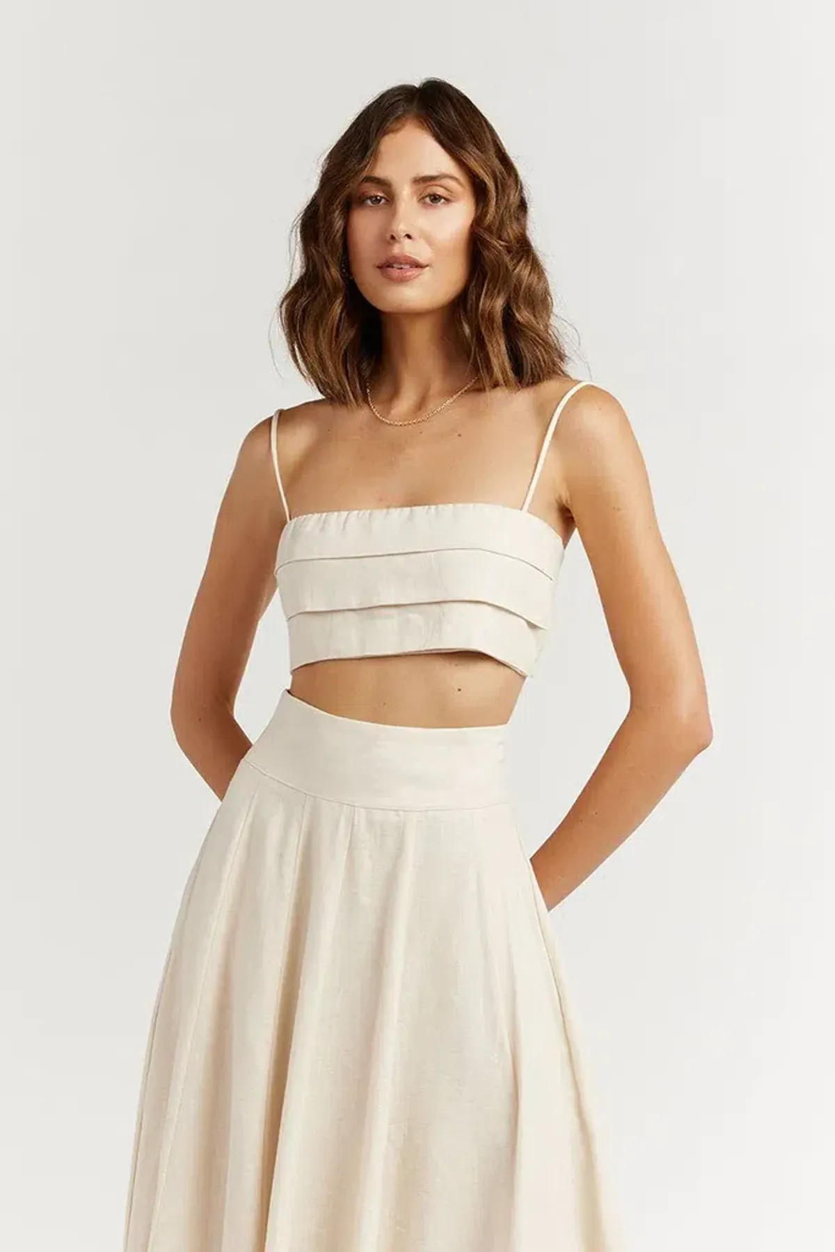 Dissh Aisle Pearl Linen Pleated Crop Top Cream Size 14 - Image 1