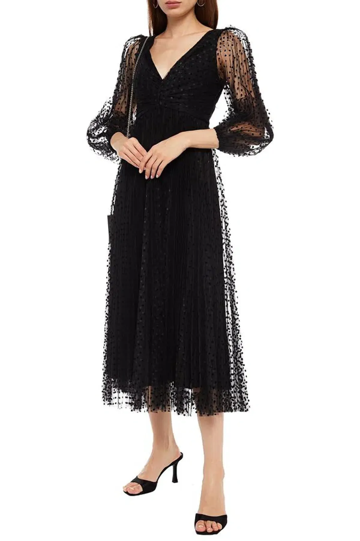 Zimmermann Lucky Pleated Flocked Tulle Midi Dress Black Size 1 / Au 10 - Image 3