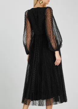 Zimmermann Lucky Pleated Flocked Tulle Midi Dress Black Size 1 / Au 10 for rent on The Volte - image 2