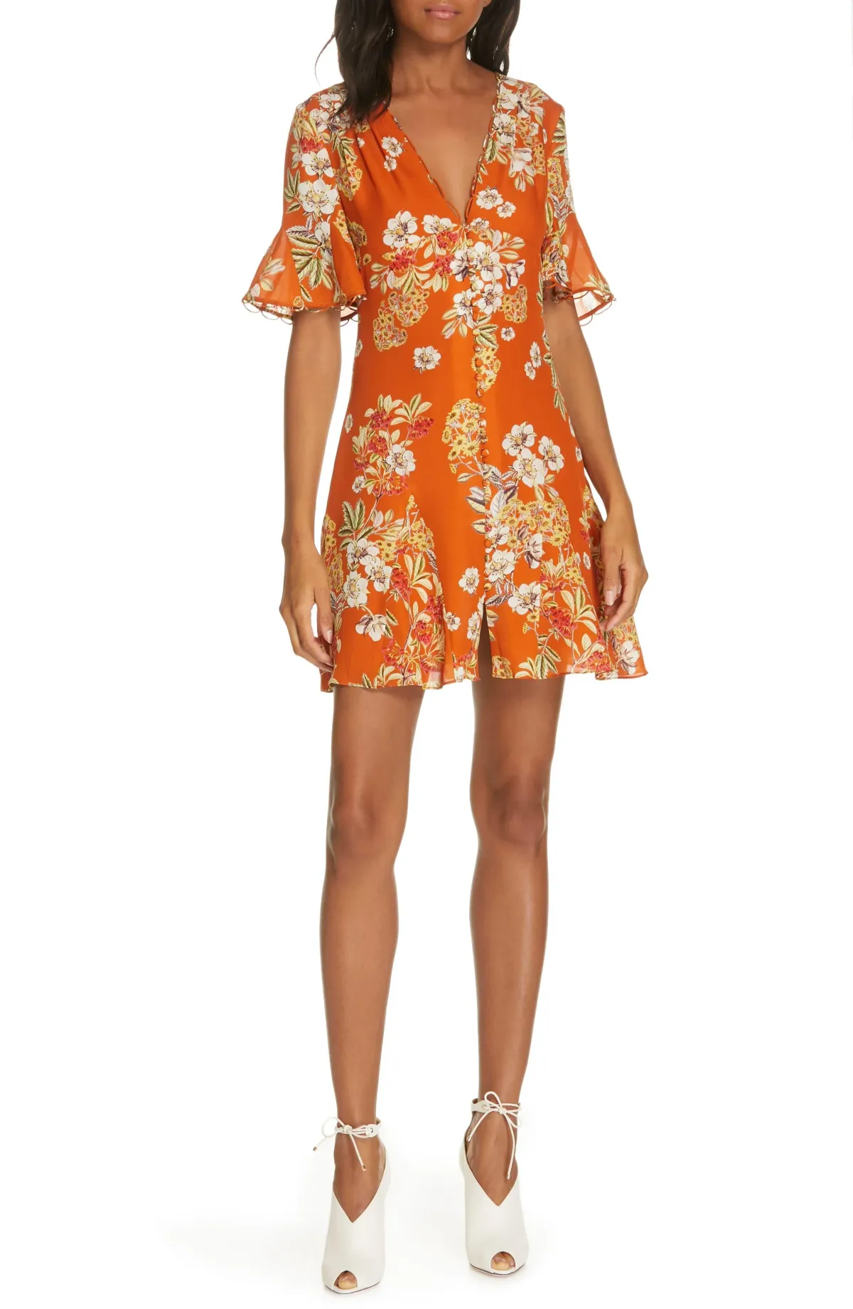 Nicholas Godet Mini Dress Orange Floral Size 12 - Image 5