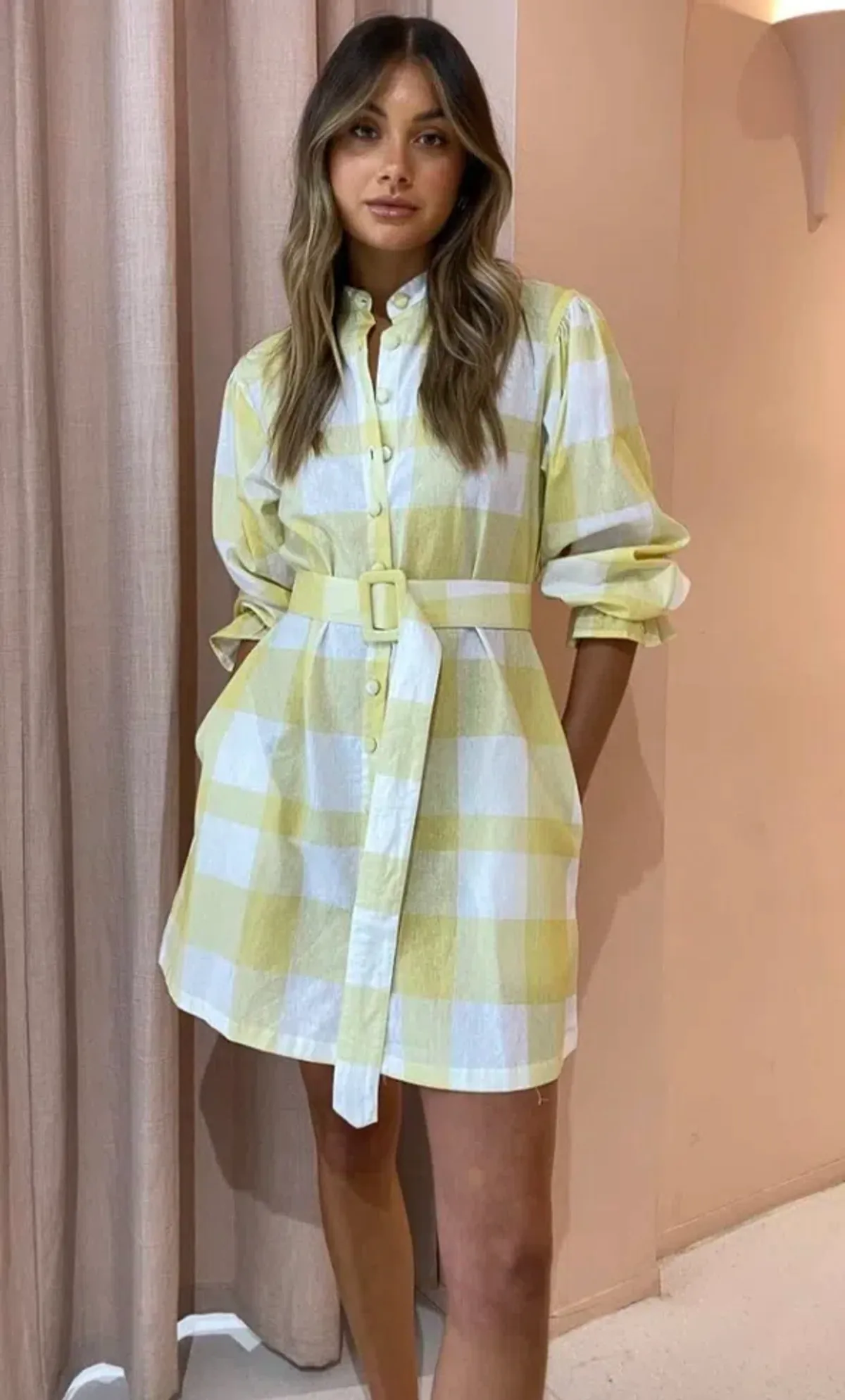 Ambra Maddalena Sammie Smock Dress in Lemon Checkers Print Size 8 - Image 2