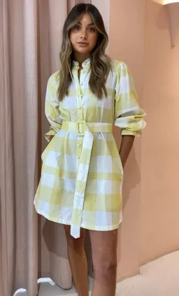 Ambra Maddalena Sammie Smock Dress in Lemon Checkers Print Size 8 for rent on The Volte - image 2