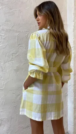 Ambra Maddalena Sammie Smock Dress in Lemon Checkers Print Size 8 for rent on The Volte - image 3