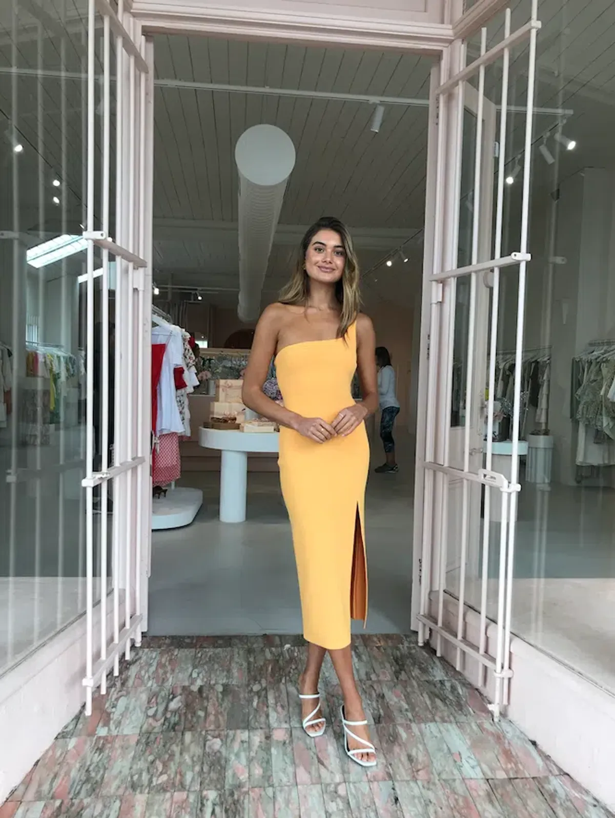 Bec & Bridge Ariel Midi Dress in Mango Orange Size 12 - Image 1