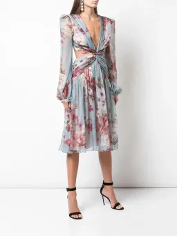 PatBO Peony Print Cutout Midi Dress Print Size 6  for rent on The Volte - image 1