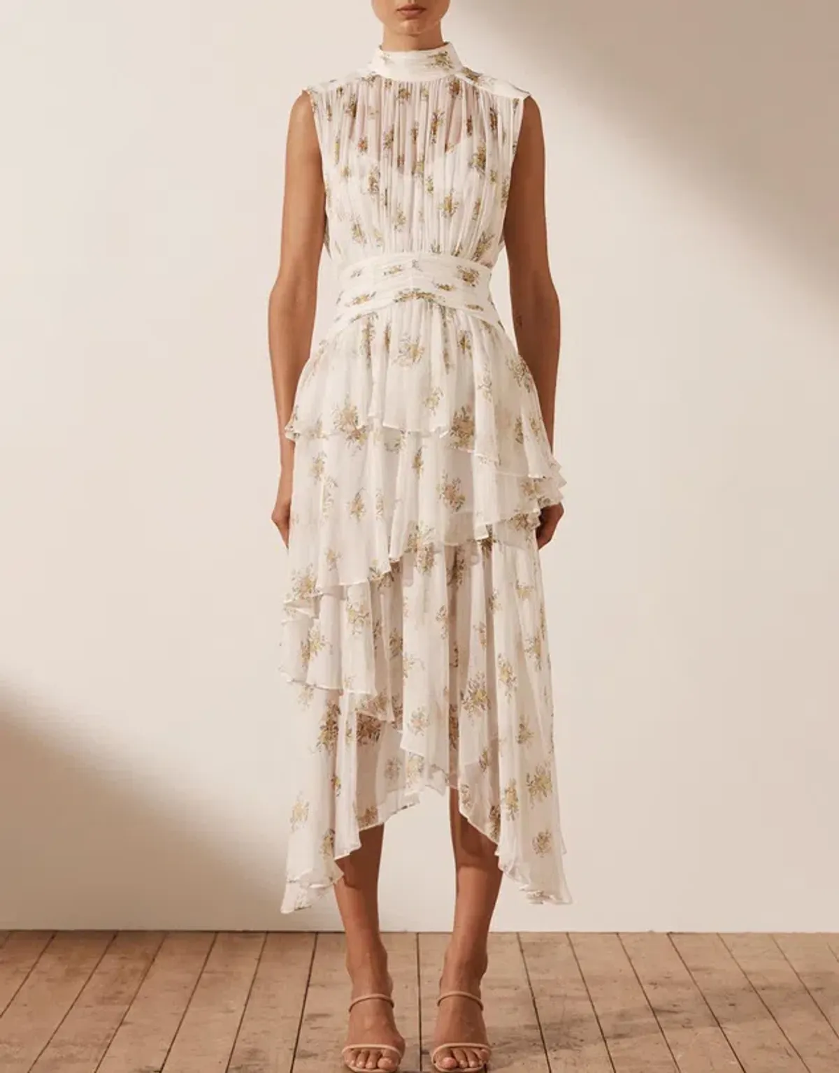 Shona Joy Julieta Sleeveless Ruched Midi Dress Print Size 6  - Image 2