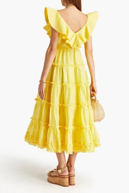 Leo Lin The Limon Silk Linen Midi Dress Midi Yellow Size 8 for rent on The Volte - image 2