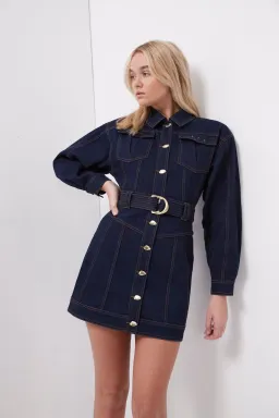 Aje Philia Belted Denim Mini Dress Blue Size 6 for rent on The Volte - image 4