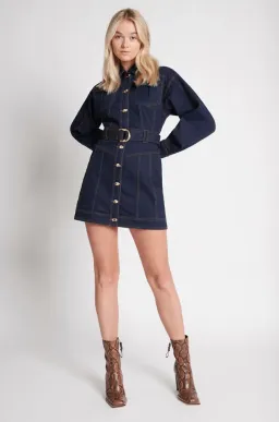 Aje Philia Belted Denim Mini Dress Blue Size 6 for rent on The Volte - image 1