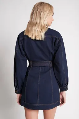 Aje Philia Belted Denim Mini Dress Blue Size 6 for rent on The Volte - image 3