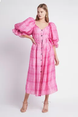 Aje Bungalow Midi Dress in Pink Check Print Size 6 for rent on The Volte - image 1