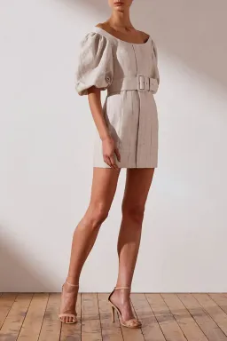 Shona Joy Hamilton Off Shoulder Fitted Mini Dress Beige Size 12 for rent on The Volte - image 2