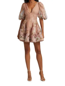 Zimmermann Dancer Puff Sleeve Mini in Blush Garden Floral Print Size 1 / Au 10 for rent on The Volte - image 1
