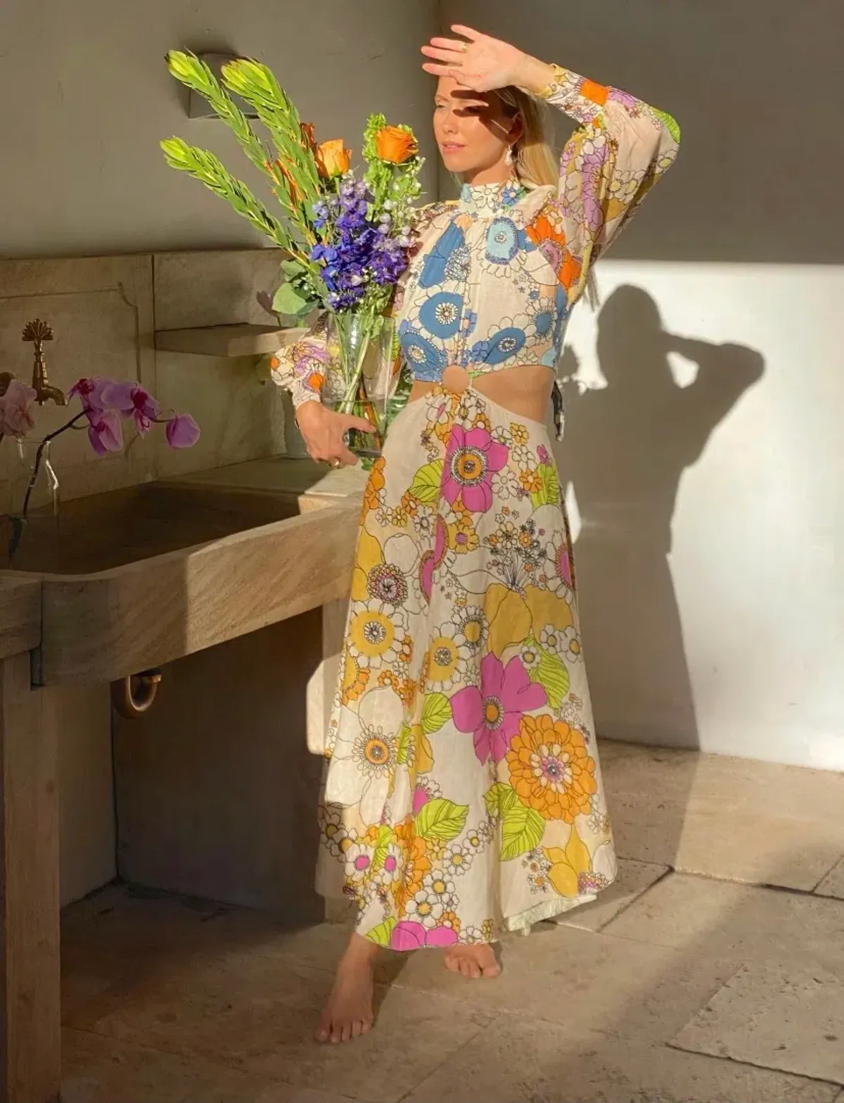 Alemais Farrah Cutout Floral Linen Midi Dress Print Size 10 - Image 3