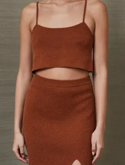 Bec & Bridge Bowie Knit Crop and Midi Skirt Set Rust Brown Size 6 for rent on The Volte - image 2