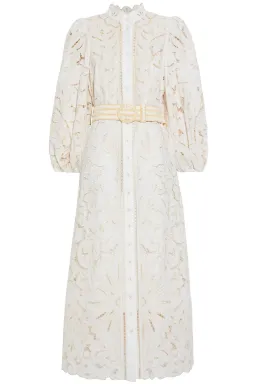 Zimmermann Empire Belted Broderie Anglaise Linen Midi Dress Ivory Size 0 / AU 8 for rent on The Volte - image 3