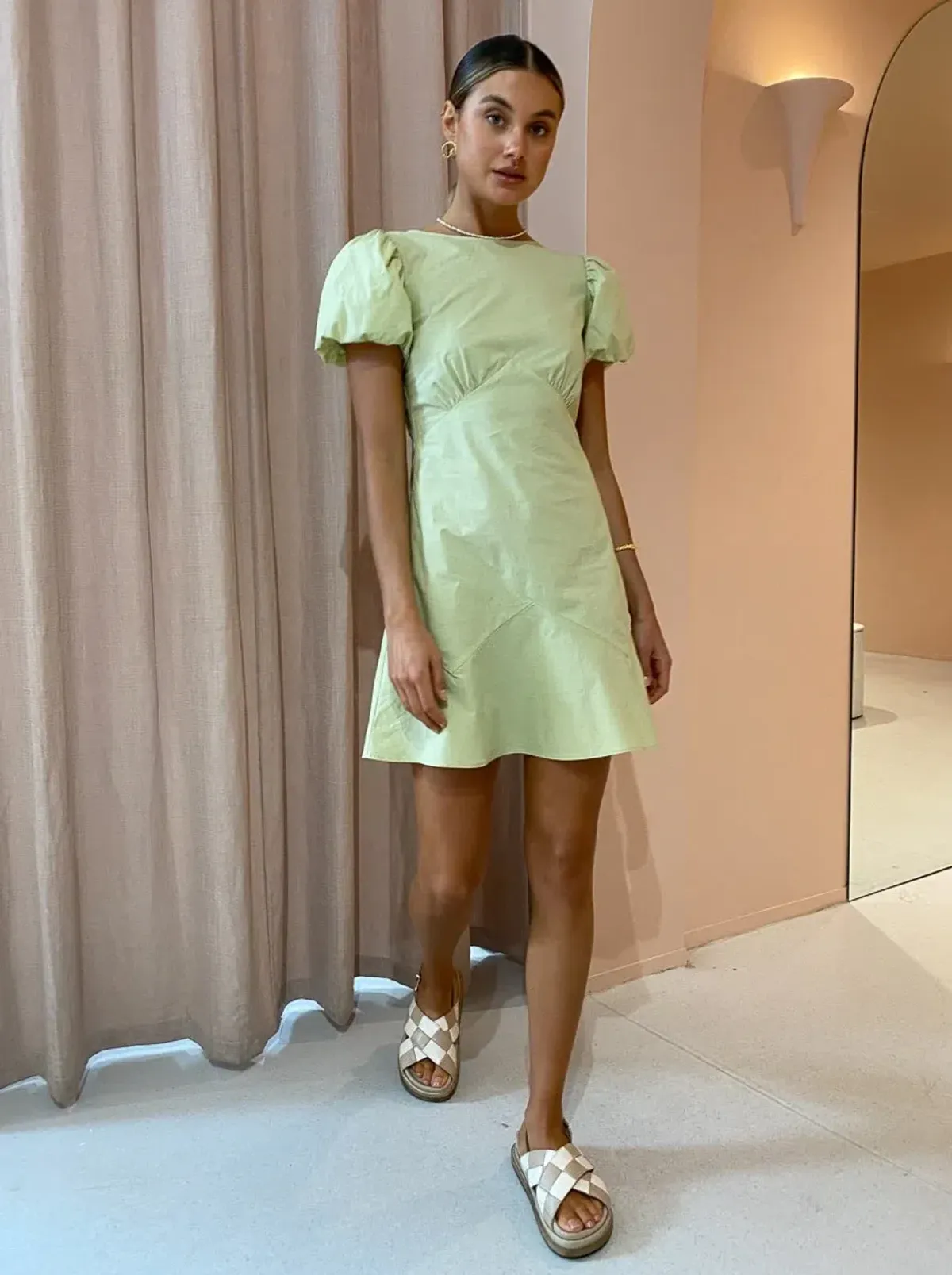 Sir the Label Mason Panelled Mini Dress in Pistachio Green Size 8 - Image 1