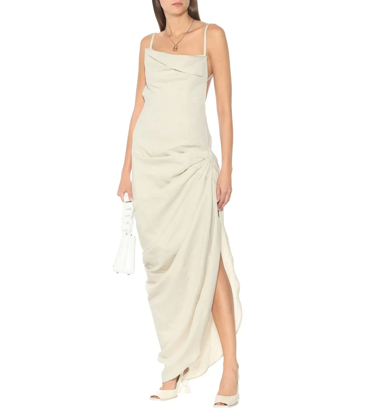 Jacquemus La Robe Saudade Asymmetrical Dress in Neutral Beige Size 36 - Image 2