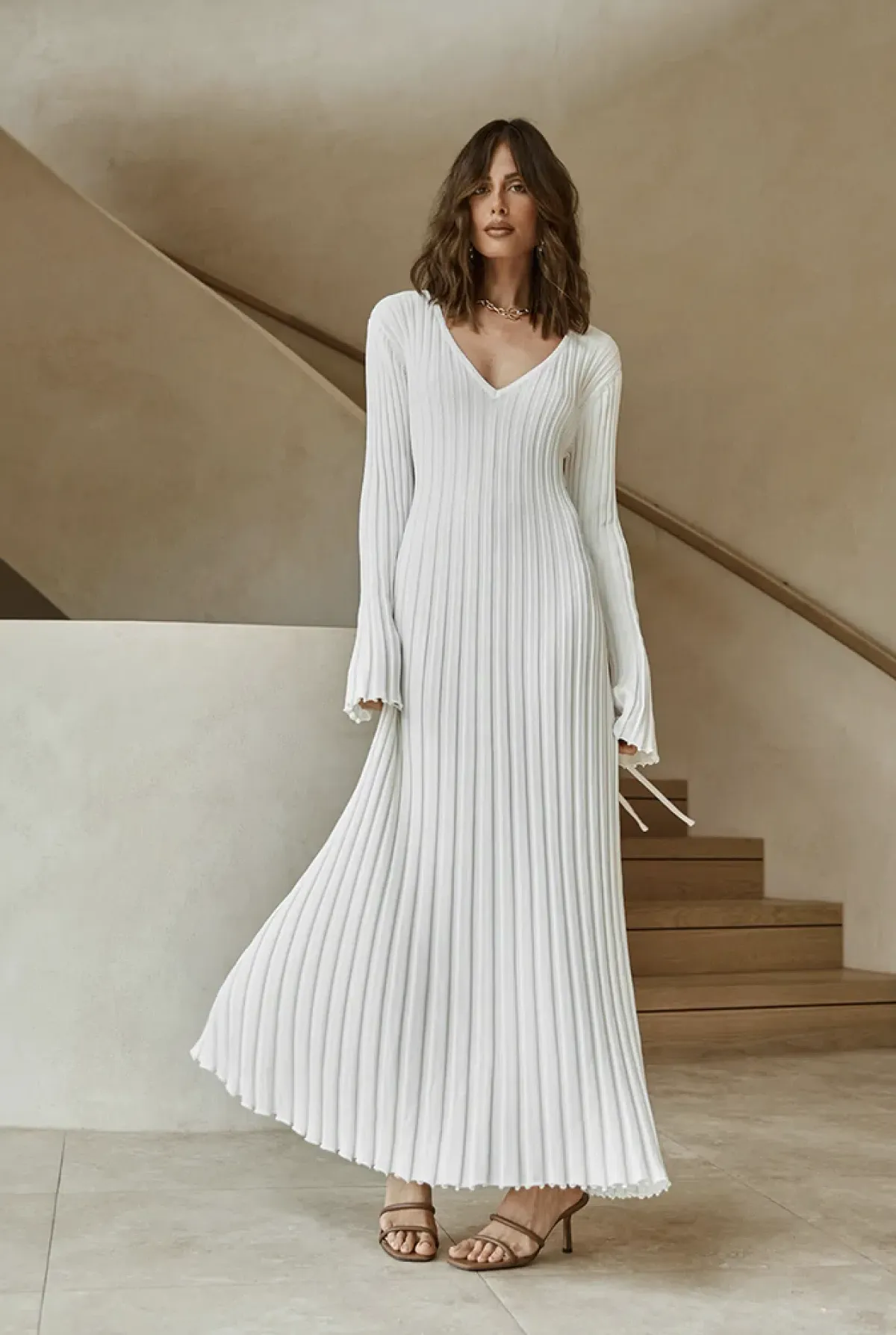 DISSH Reign Sleeve Knit Midi Dress White Size S - Image 1