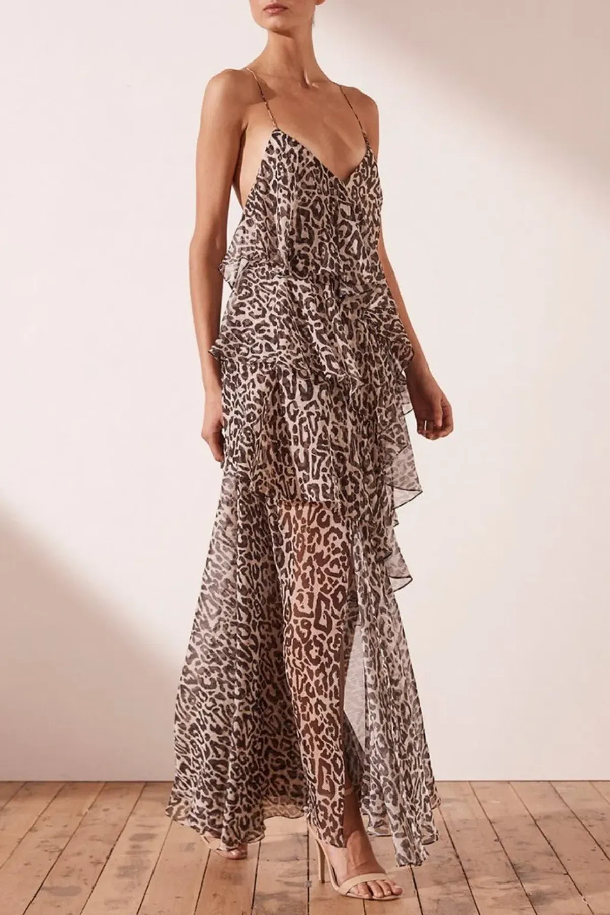 Shona Joy Mariposa Cross Back Maxi Dress Leopard Print Size 10 - Image 2