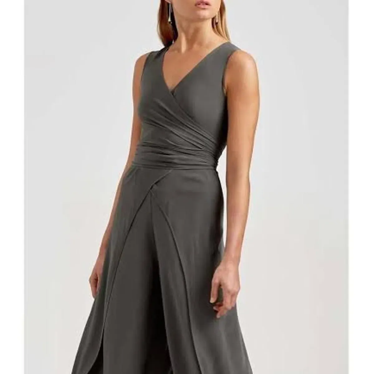 Scanlan Theodore Silk Wrap Jumpsuit Khaki Green Size 8  - Image 2