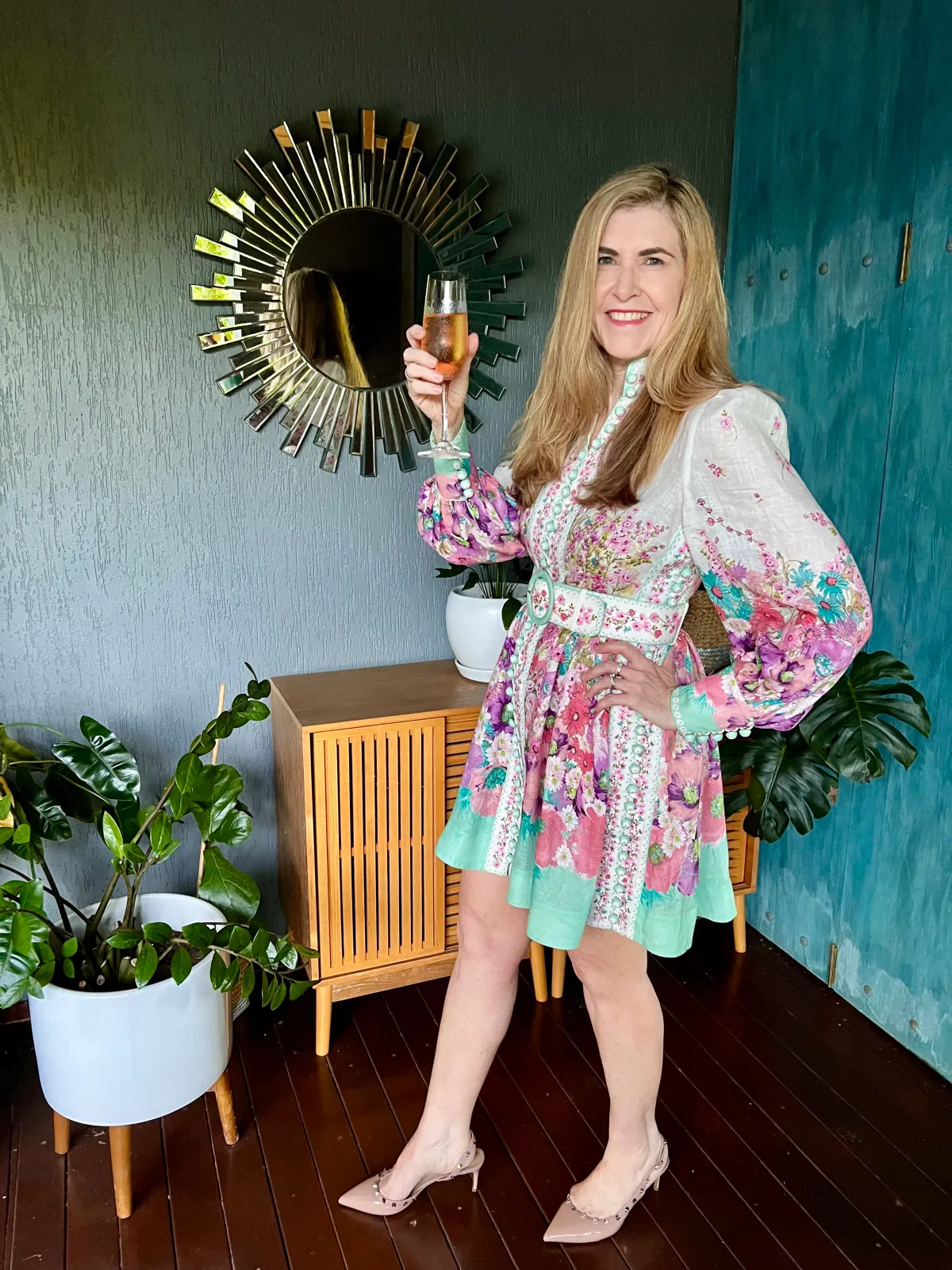 Zimmermann Jude Buttoned Mini Dress in Aqua Gradient Floral Print Size 2/ AU 12 - Image 3