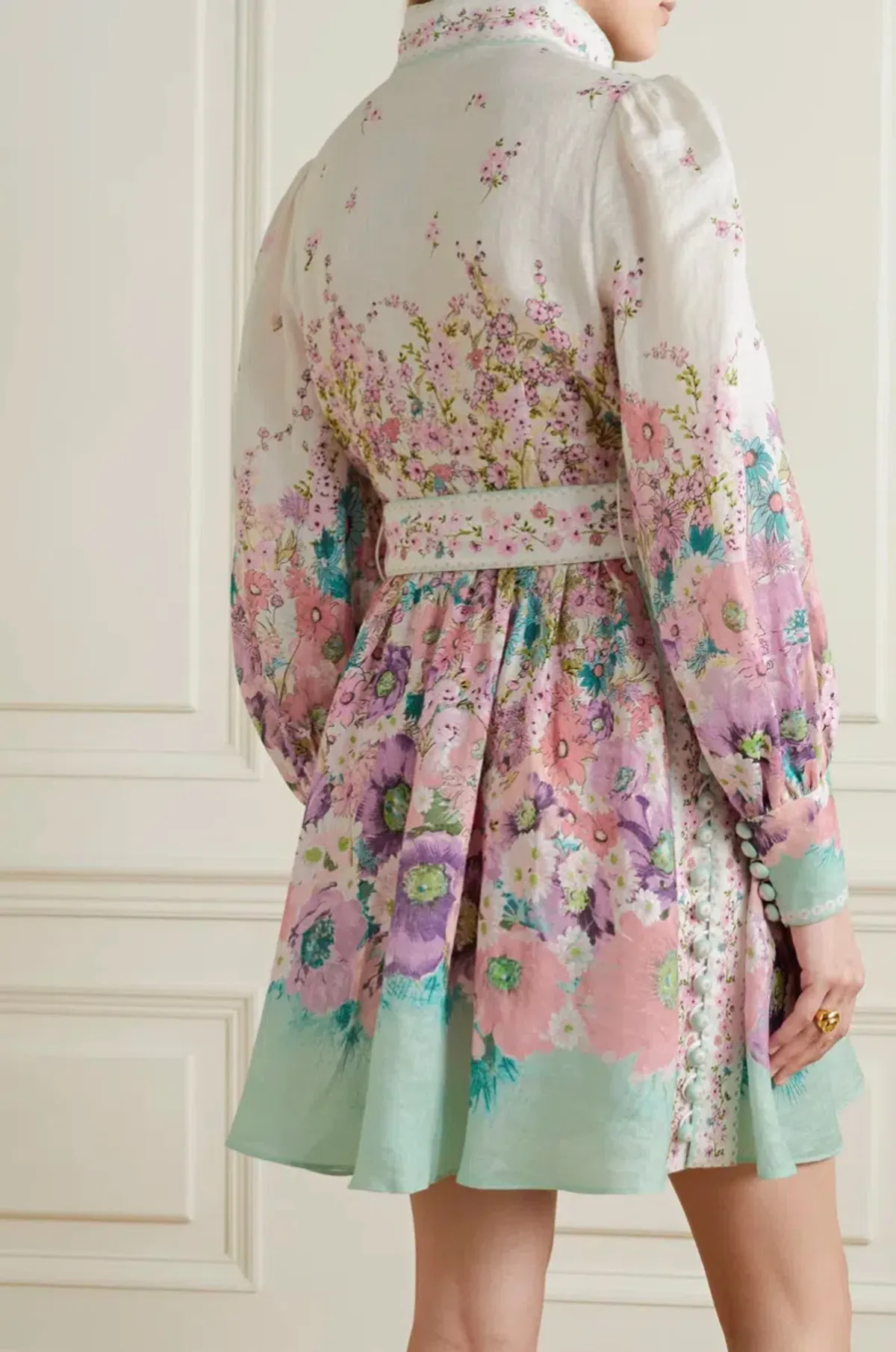 Zimmermann Jude Buttoned Mini Dress in Aqua Gradient Floral Print Size 2/ AU 12 - Image 6