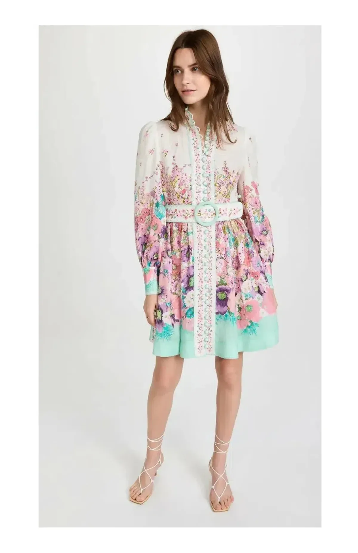 Zimmermann Jude Buttoned Mini Dress in Aqua Gradient Floral Print Size 2/ AU 12 - Image 1