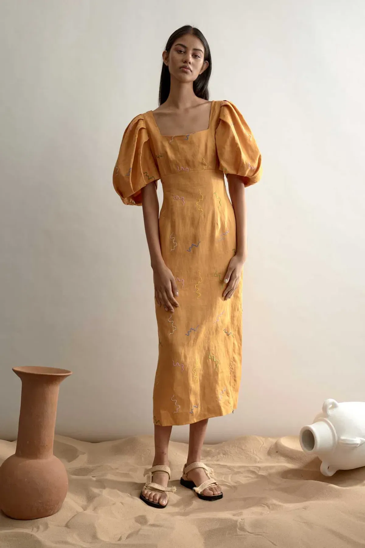 Alemais Sundance Midi Dress Yellow Print Size 6 - Image 1