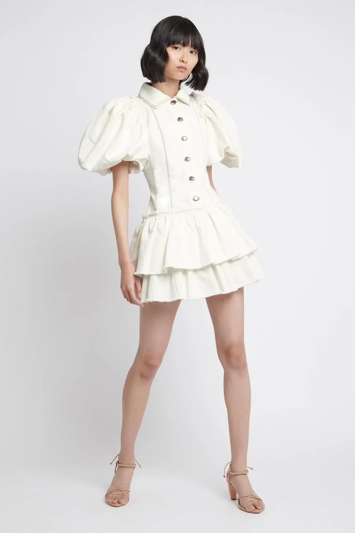 Aje Reclaim Denim Mini Dress White Size 6 - Image 2