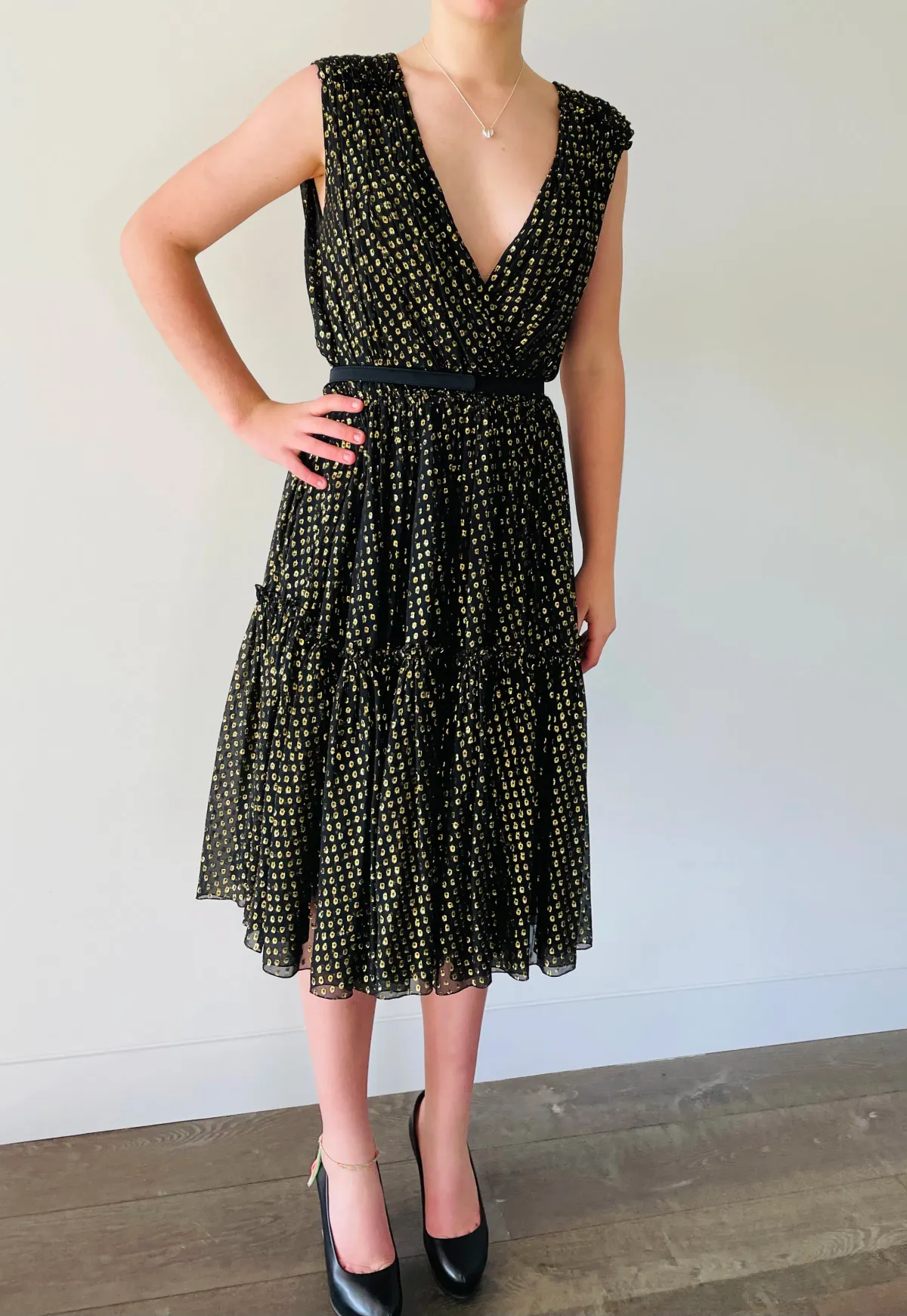 Stella McCartney Belted Fil Coupé Silk Blend Dress Metallic Size 8 - Image 4