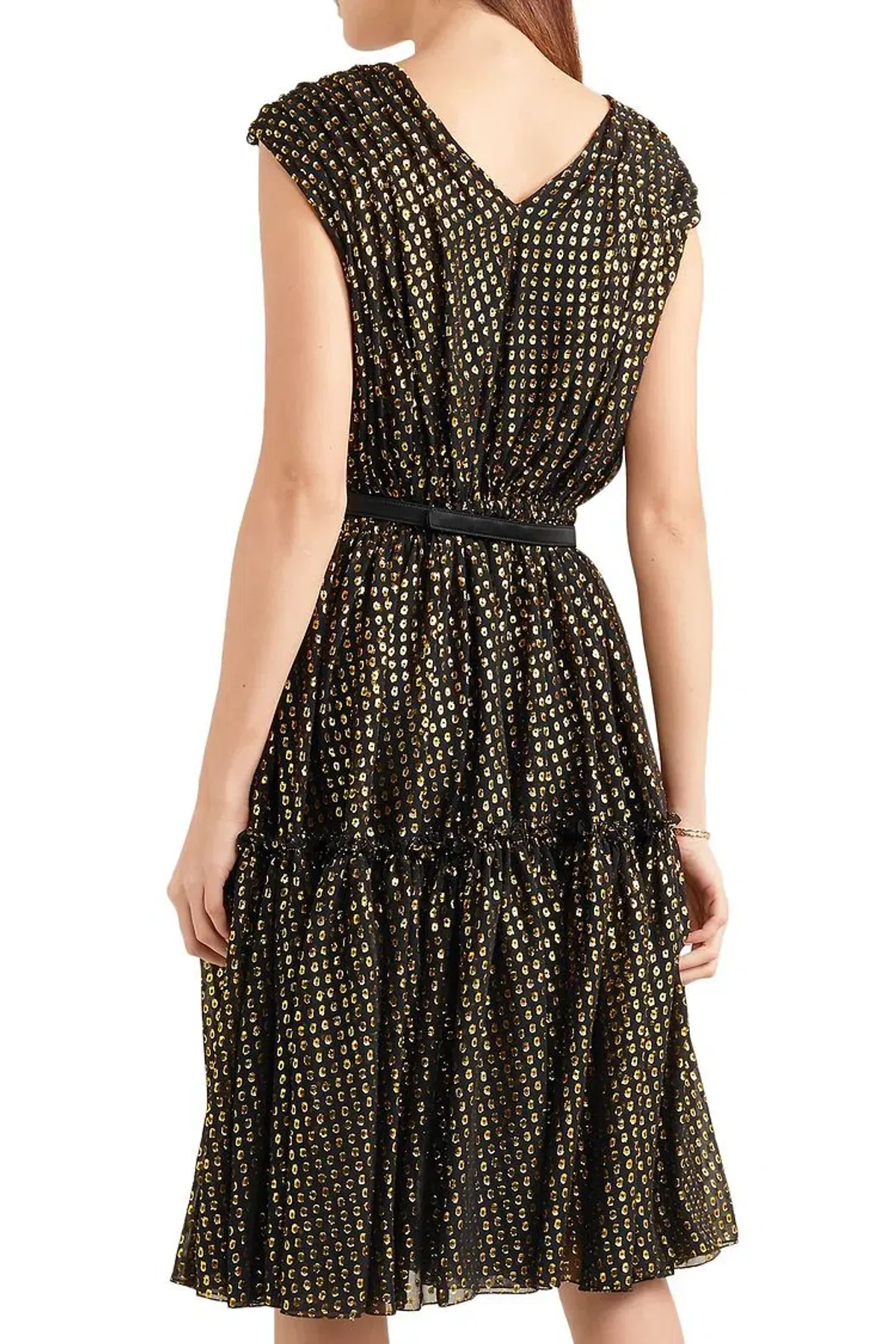 Stella McCartney Belted Fil Coupé Silk Blend Dress Metallic Size 8 - Image 3