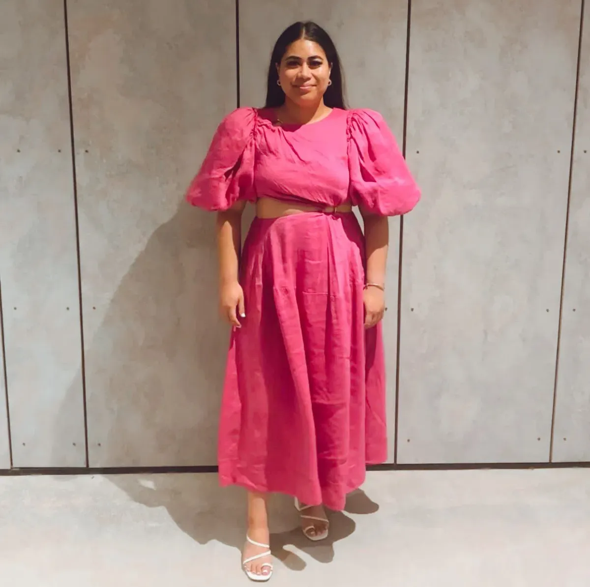  Aje Vanades Cut Out Ring Midi Dress Pink Size 14 - Image 5